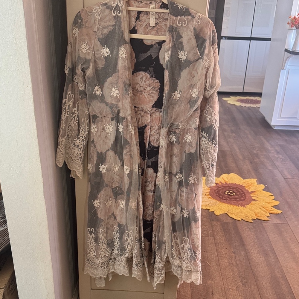 Sheer Floral Lace Trench Coat - Blush Pink